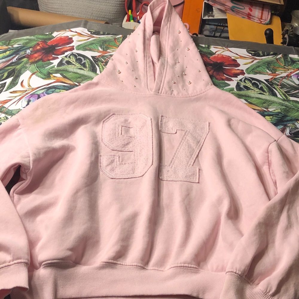 Megan Moroney Pink Hooded Sweatshirt with Embroidered '97' and studded  Hood